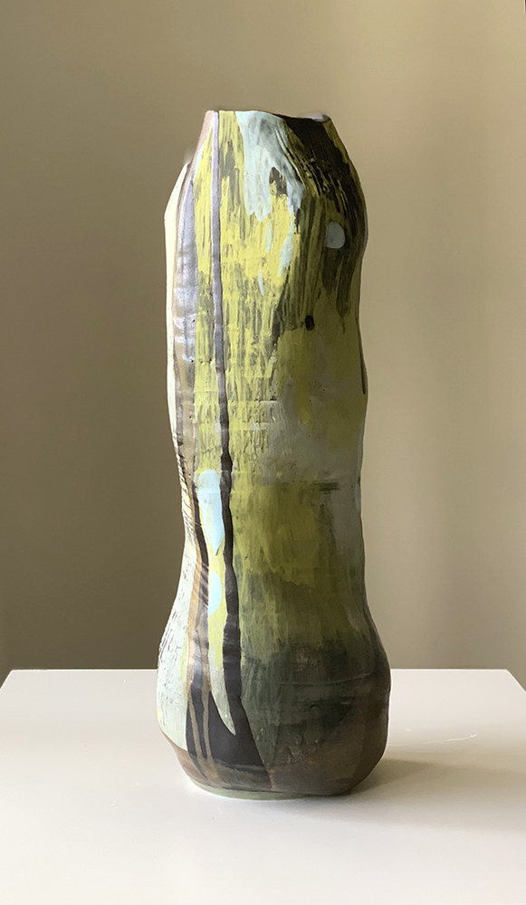 tall vase with chartreuse underglaze