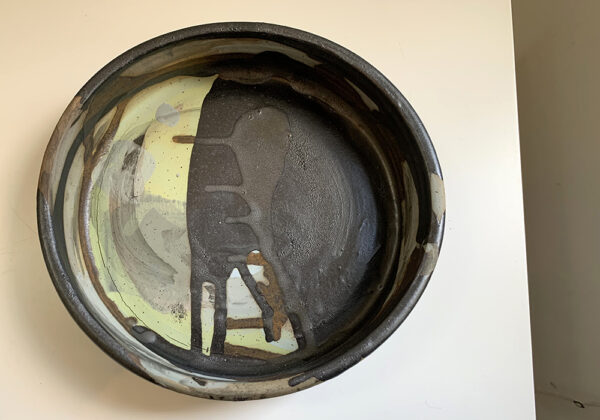 round pottery vase with underglazes