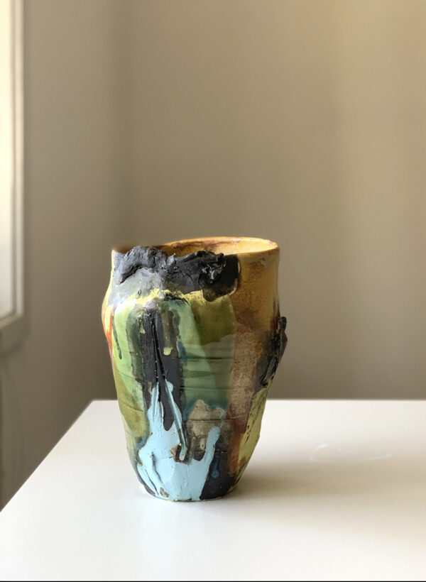 wide vase chartreuse underglaze
